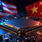 AI computer chip with U.S. and Chinese flags for the Trump-Xi AI talks